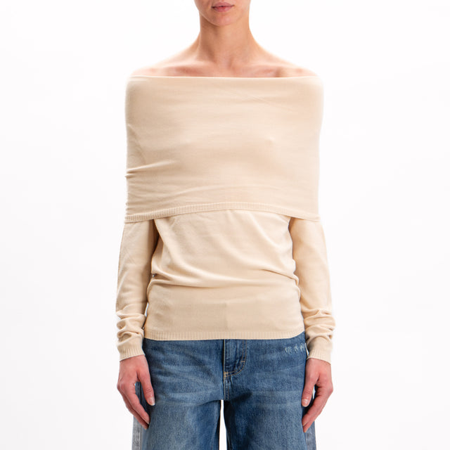 Kontatto-Shiffer Neck Sweater - Beige