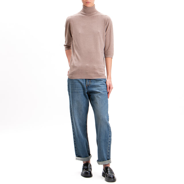 Kontatto-High neck short sleeve sweater - dove grey