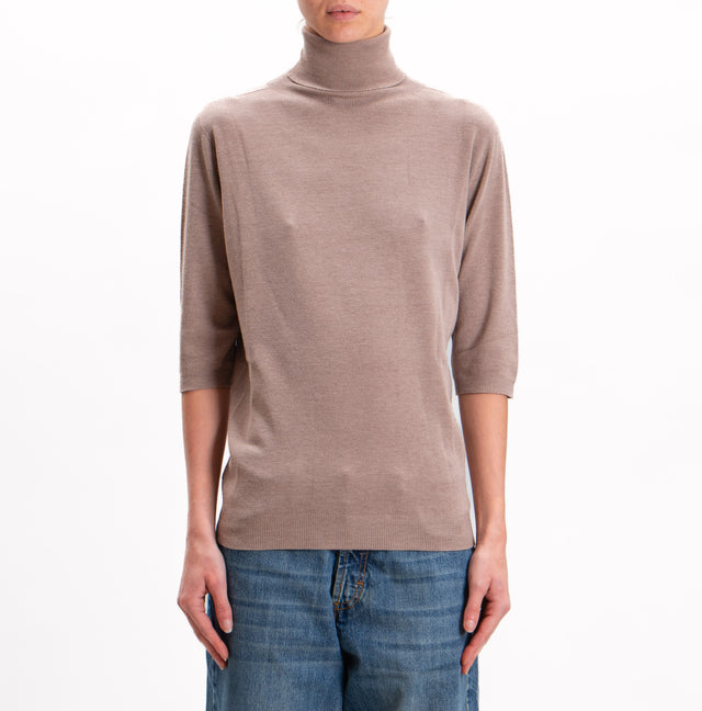 Kontatto-High neck short sleeve sweater - dove grey