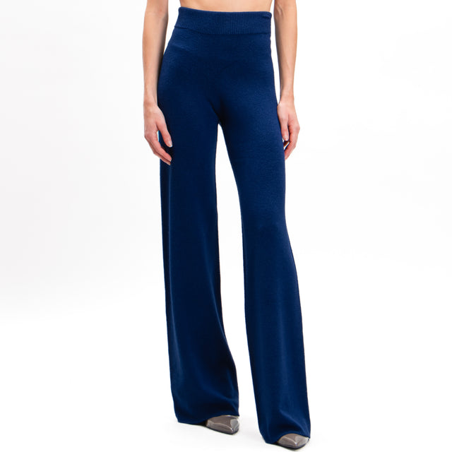 Kontatto-Elastic waist knitted trousers - indigo