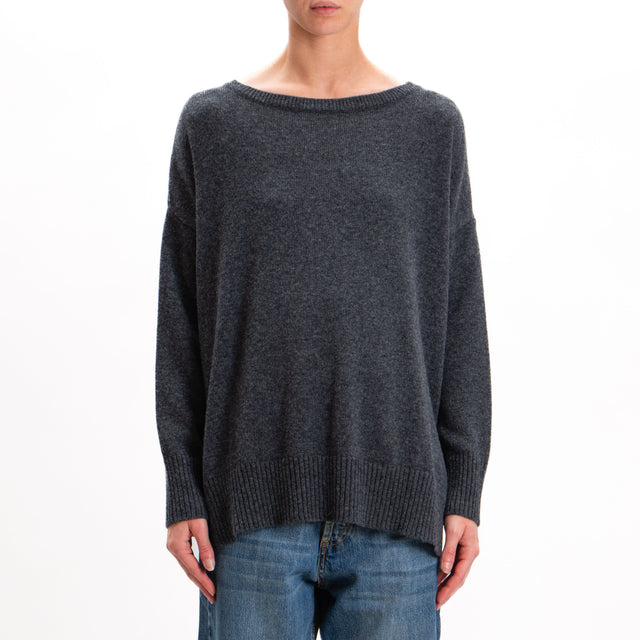 Kontatto-Maglia misto cashmere spacchi laterali - antracite