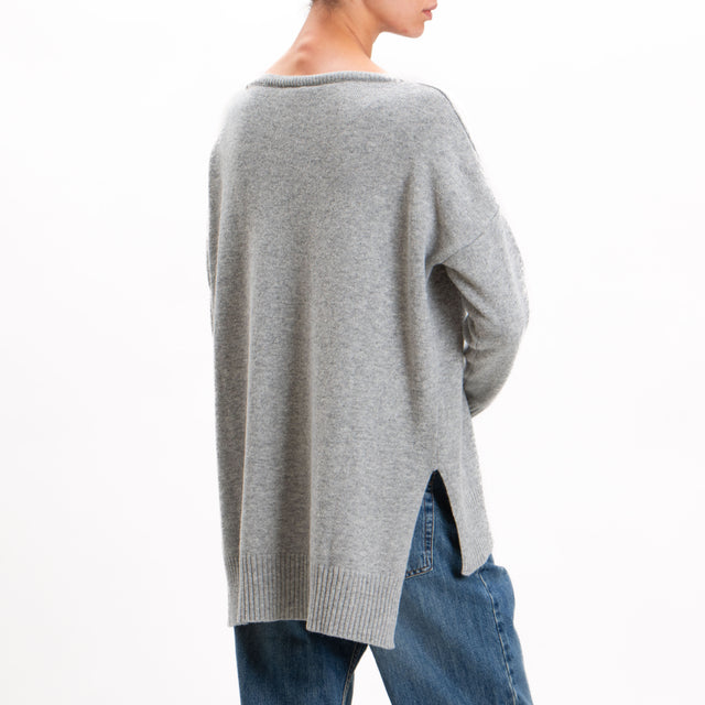 Kontatto-Maglia misto cashmere spacchi laterali - grigio chiaro