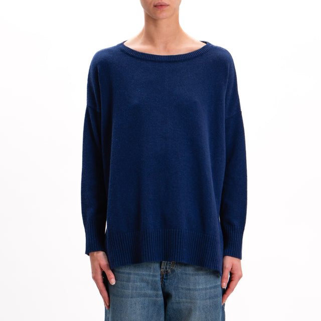 Kontatto-Cashmere Blend Sweater with Side Slits - Blue