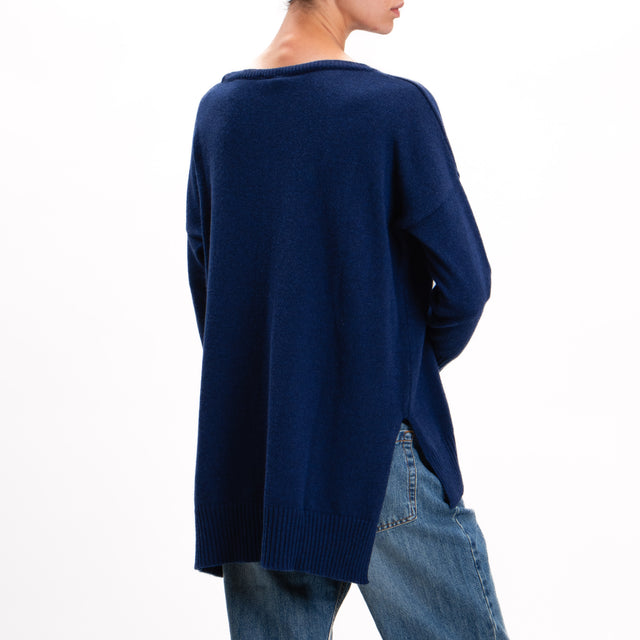 Kontatto-Maglia misto cashmere spacchi laterali - blu