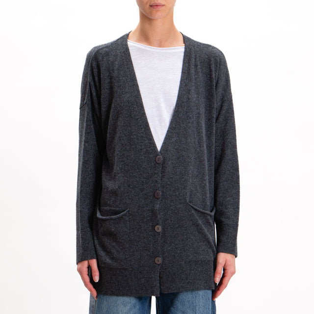 Kontatto-Oversized cardigan with pockets cashmere blend - anthracite