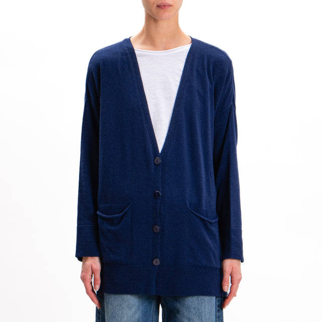 Kontatto-Oversized cardigan with pockets cashmere blend - blue