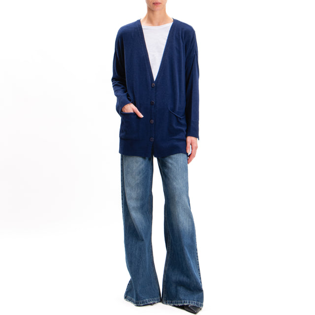 Kontatto-Oversized cardigan with pockets cashmere blend - blue