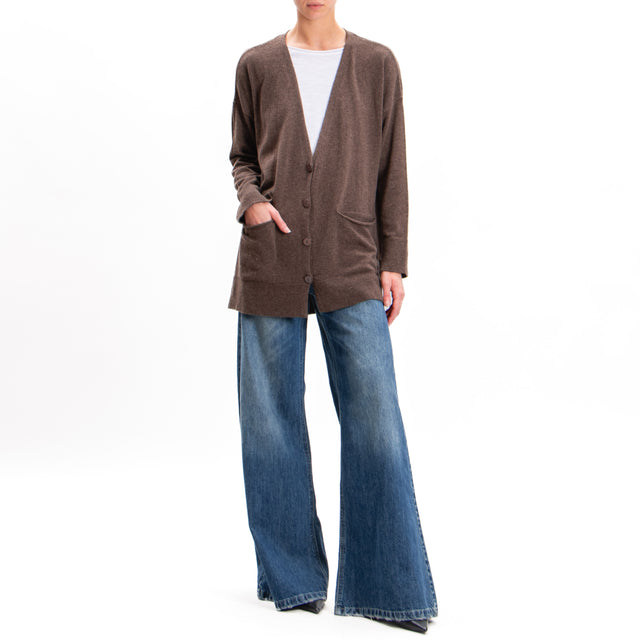 Kontatto-Oversized cardigan with pockets cashmere blend - coffee