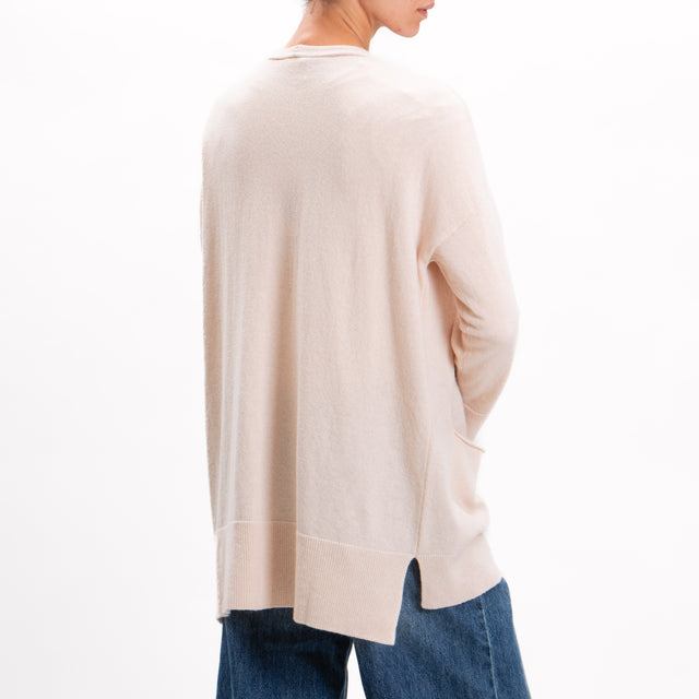 Kontatto-Cardigan over con tasche misto cashmere - ecru'