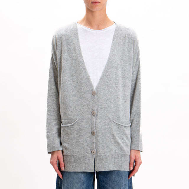 Kontatto-Cardigan over con tasche misto cashmere - grigio chiaro