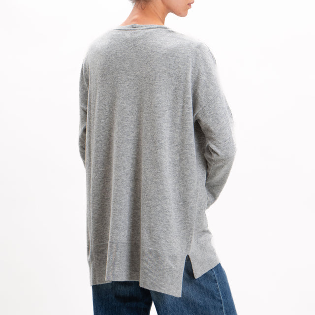 Kontatto-Cardigan over con tasche misto cashmere - grigio chiaro