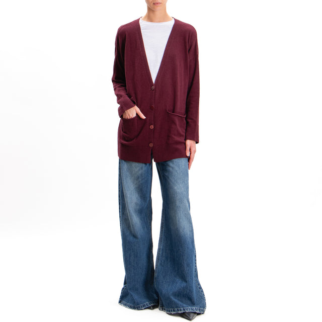 Kontatto-Cardigan over con tasche misto cashmere - vino