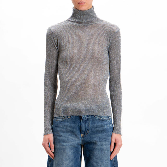 Kontatto-High Neck Lurex Sweater - Silver