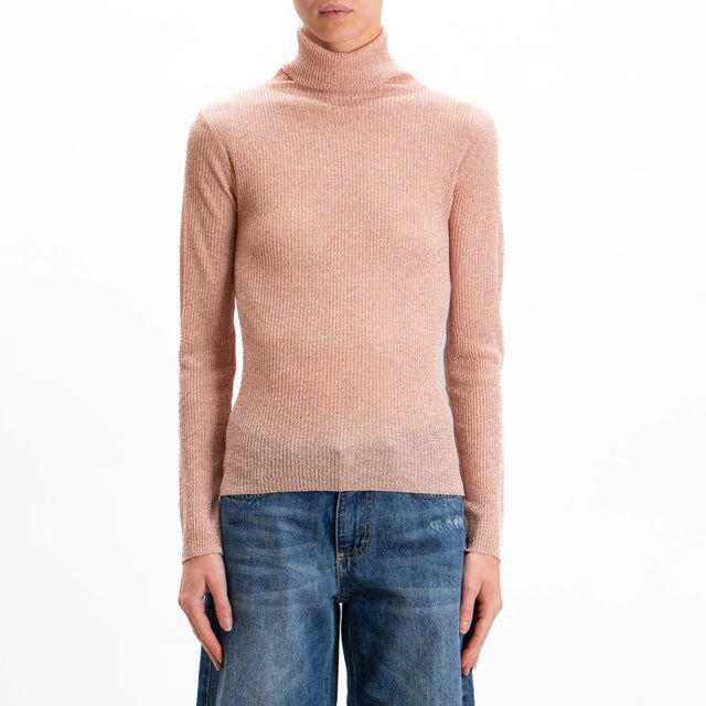 Kontatto-High neck lurex sweater - nude