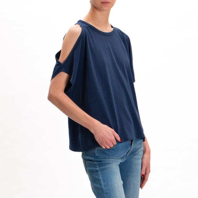 Kontatto-T-shirt cut out in cotone - blu