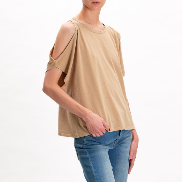 Kontatto-T-shirt cut out in cotone - sabbia