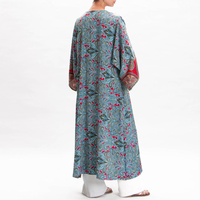 Kontatto-Kimono misto seta fantasia - azzurro/india/sand