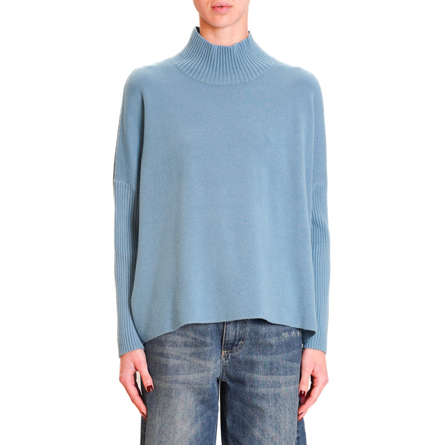 Zeroassoluto-Ribbed sleeve fitted collar sweater - powder