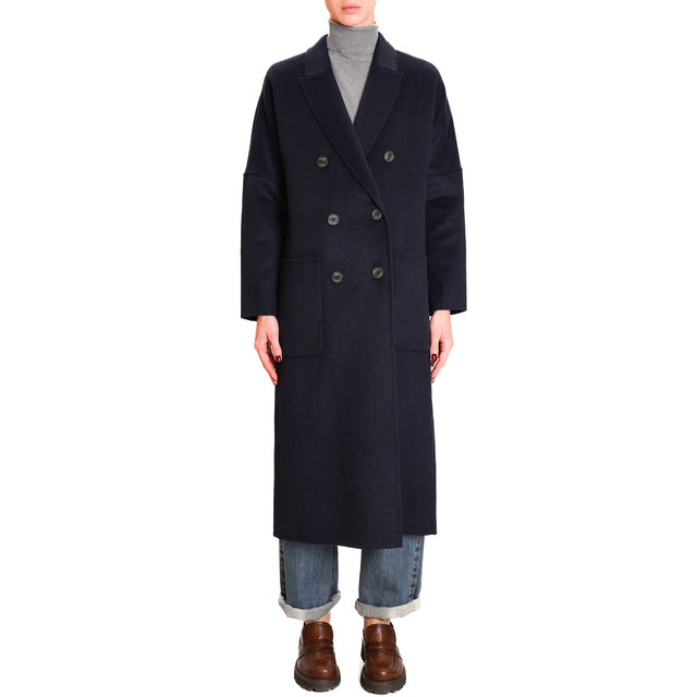 Vicolo-Handmade double-breasted wool blend coat - blue