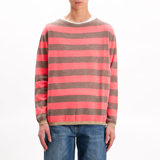 Vicolo-Maglia righe misto cashmere - oro/tortora/fucsia