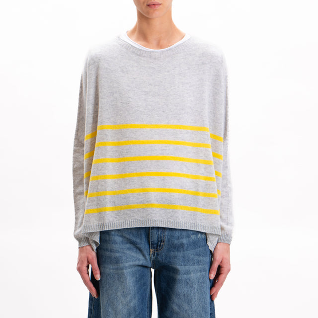 Vicolo-Maglia oversize righe misto cashmere - argento/grigio/mimosa