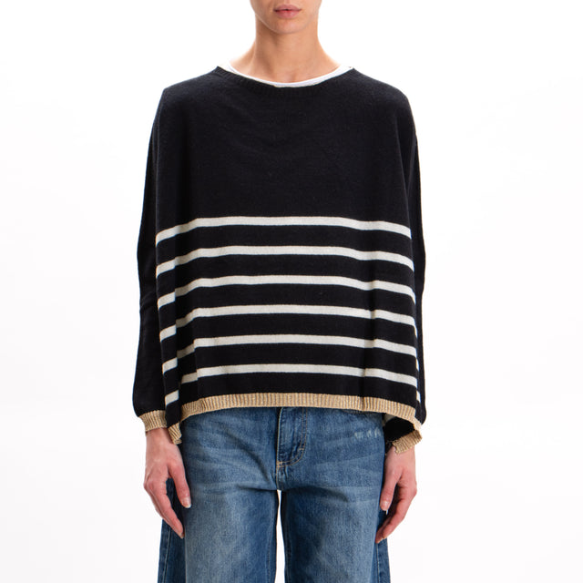 Vicolo-Oversized Striped Cashmere Blend Sweater - Gold/Black/Milk