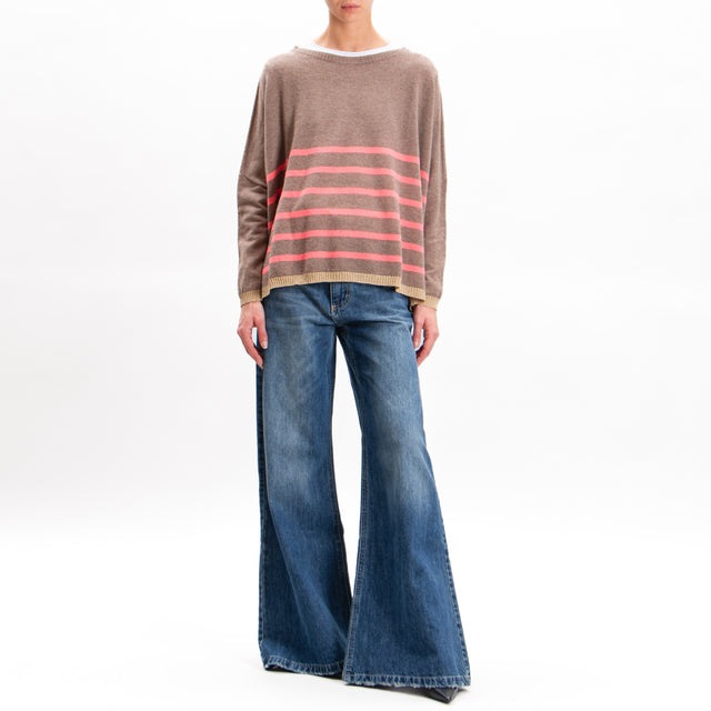 Vicolo-Oversized striped cashmere blend sweater - gold/dove/fuchsia