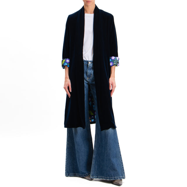 Wu'side-Long Velvet Kimono - Blue