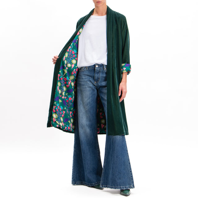 Wu'side-Long Velvet Kimono - Green