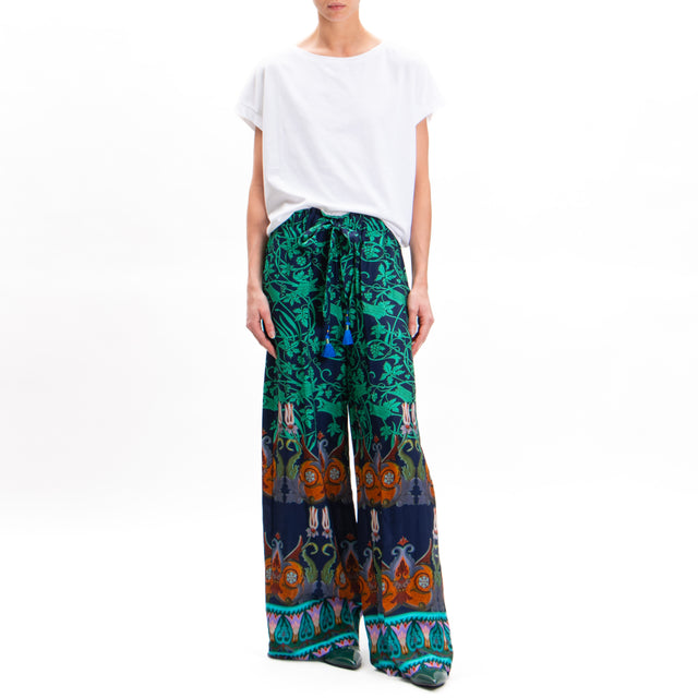 Wu'side-Patterned Drawstring Trousers - Blue/Aqua/Turquoise